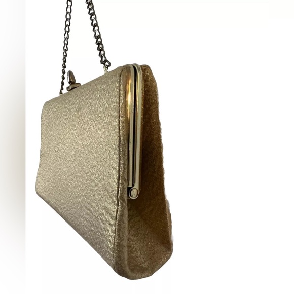 Vintage 50s 60s Handbag Women Small Gold Evening Satchel Clutch Purse Bag Chain - Picture 2 of 12
